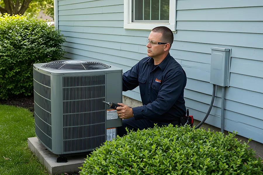 AC Repair Carlsbad technician checking outdoor condenser unit