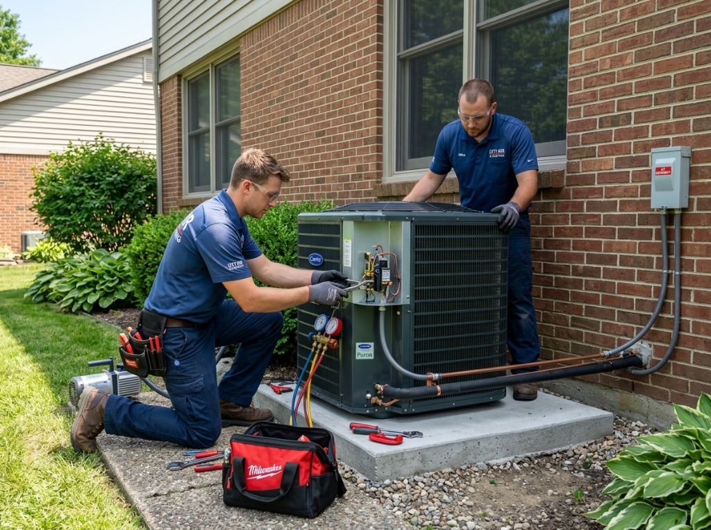 Carlsbad HVAC technicians installing new central air conditioning system